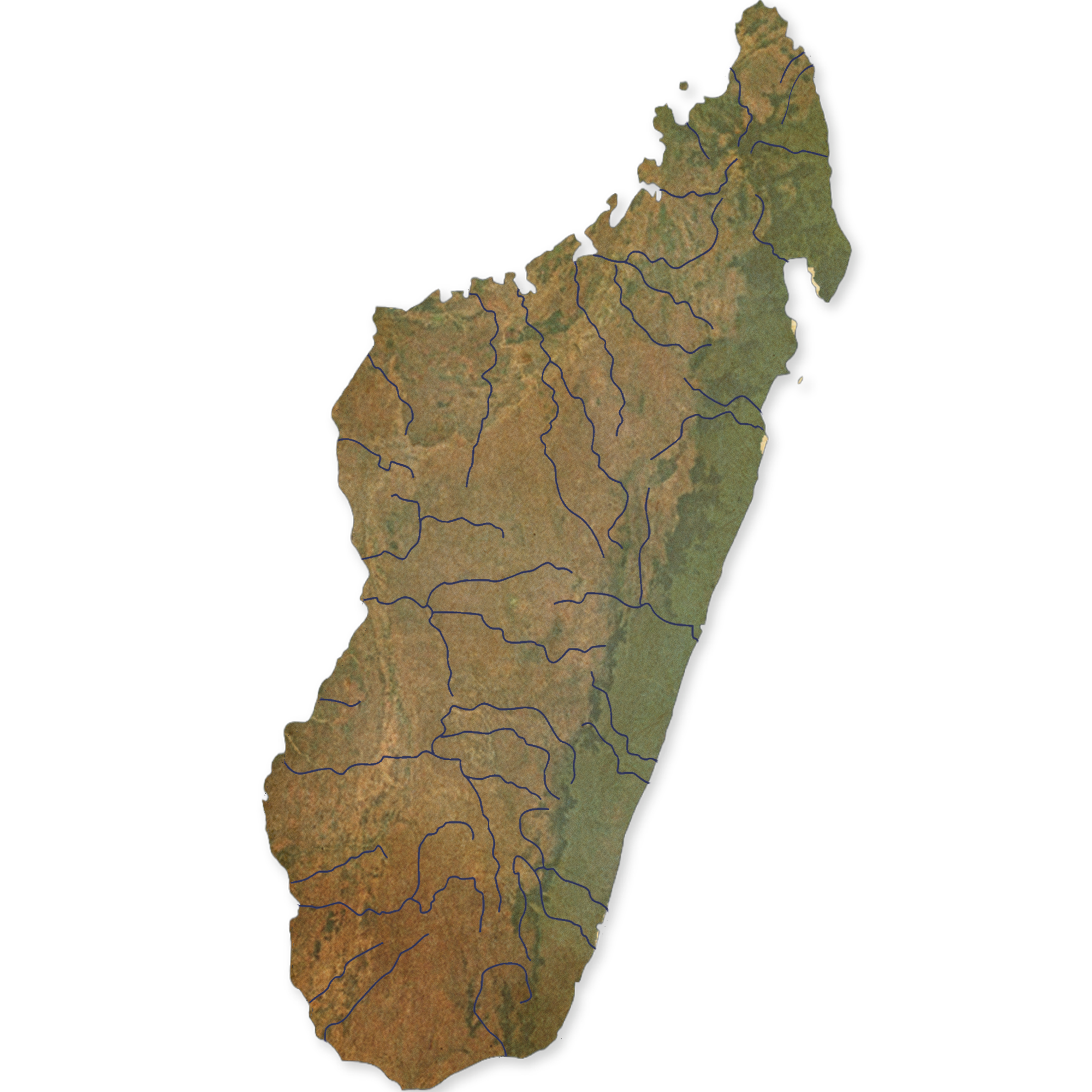 Carte en relief de Madagascar et ses fleuves
